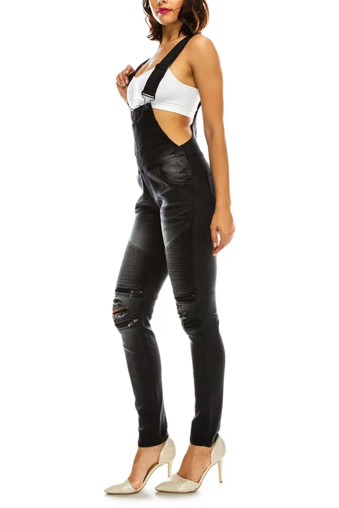 Women's Moto Denim Twill Overalls