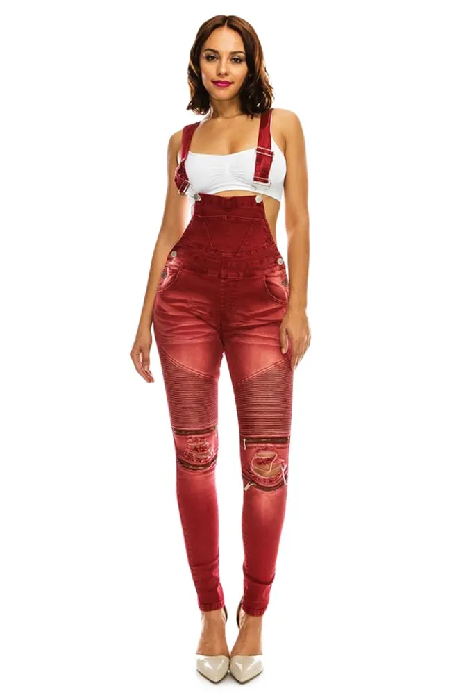Women's Moto Denim Twill Overalls