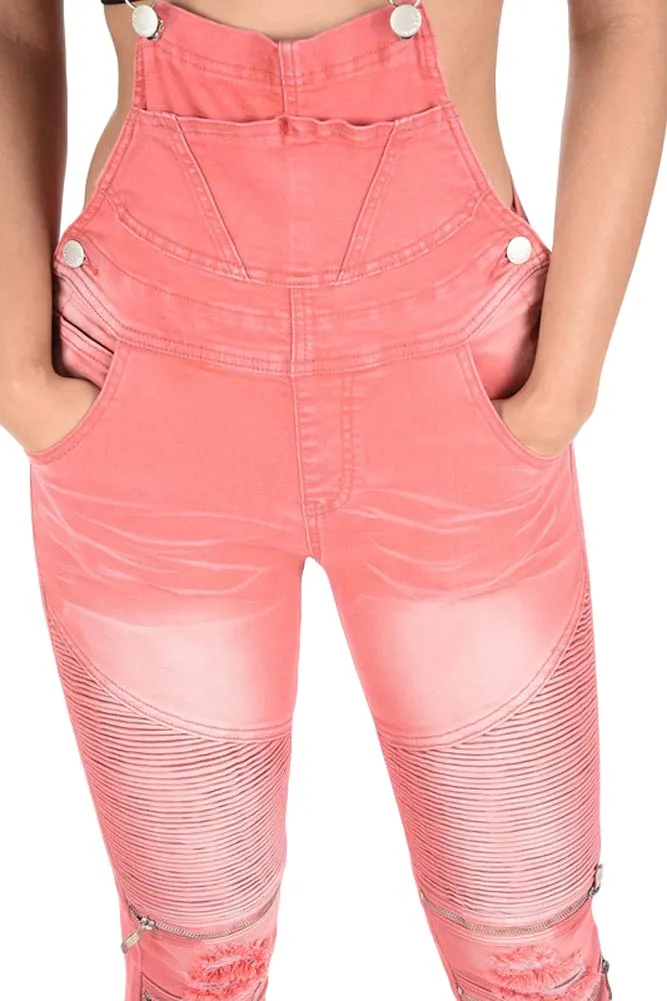 Women's Moto Denim Twill Overalls