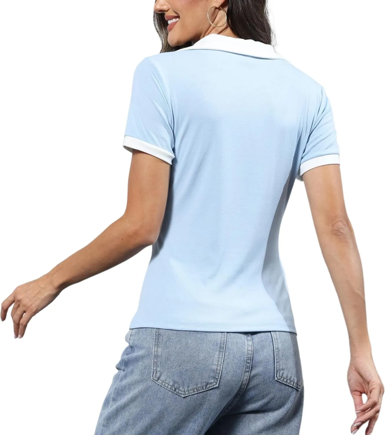 Women's Polo Shirts Casual Short Sleeve V Neck Collared Colorblock Golf Shirt