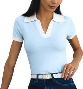 Women's Polo Shirts Casual Short Sleeve V Neck Collared Colorblock Golf Shirt