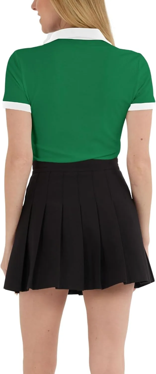 Women's Polo Shirts Casual Short Sleeve V Neck Collared Colorblock Golf Shirt