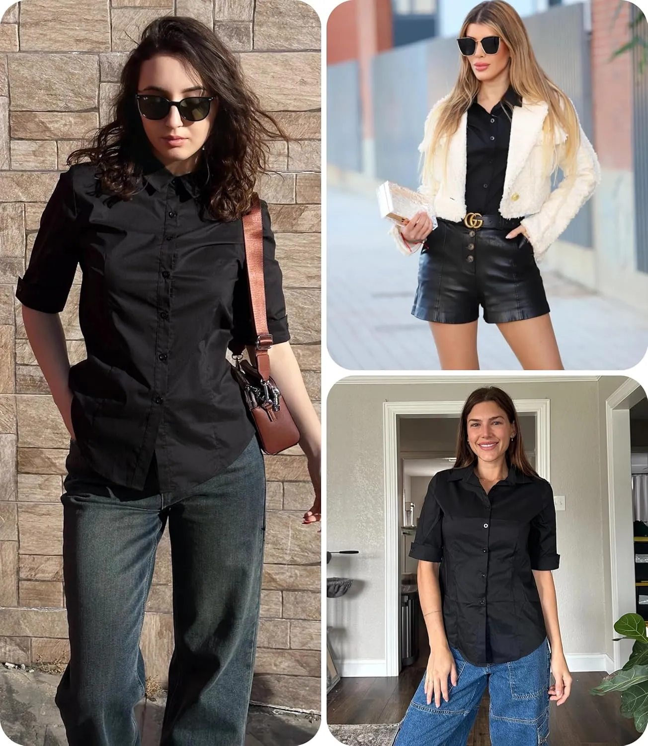 Zeagoo Womens Button Down Shirts 3/4 Sleeve Dress Blouses Business Casual Collared Oxford Tops