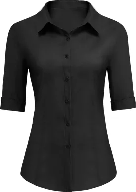 Zeagoo Womens Button Down Shirts 3/4 Sleeve Dress Blouses Business Casual Collared Oxford Tops