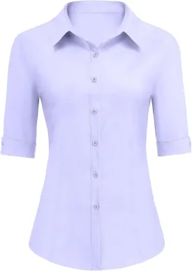 Zeagoo Womens Button Down Shirts 3/4 Sleeve Dress Blouses Business Casual Collared Oxford Tops