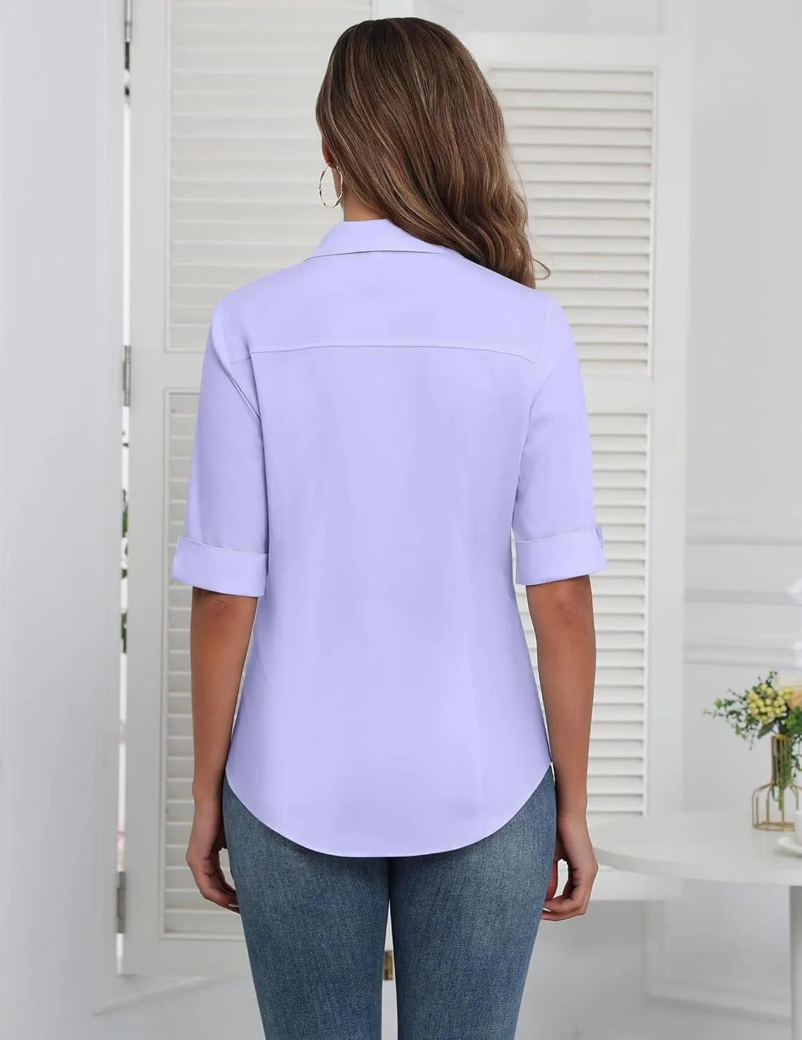 Zeagoo Womens Button Down Shirts 3/4 Sleeve Dress Blouses Business Casual Collared Oxford Tops