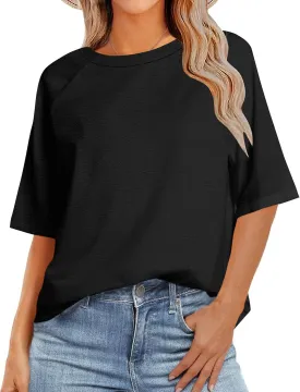 Zeagoo Womens T Shirts Summer Casual Oversized Crewneck Loose Fit Short Sleeve Striped Tops Fashion Comfy Basic Tee Blouses